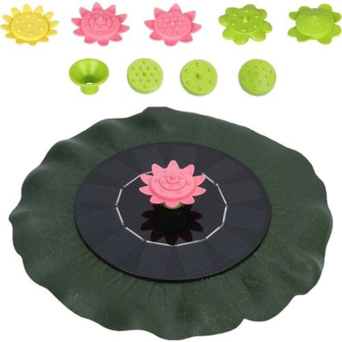 1W Solar Pond Fountain Lotus Leaf Shaped Floating Water Pump with 9 Nozzles for Bird Bath Pond Pool Fish Tank Garden Decor