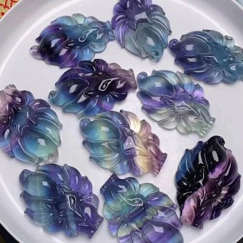 Natural Fluorite Crystal Colorful nine tailed fox quartz pendant hand carved gemstones for gift