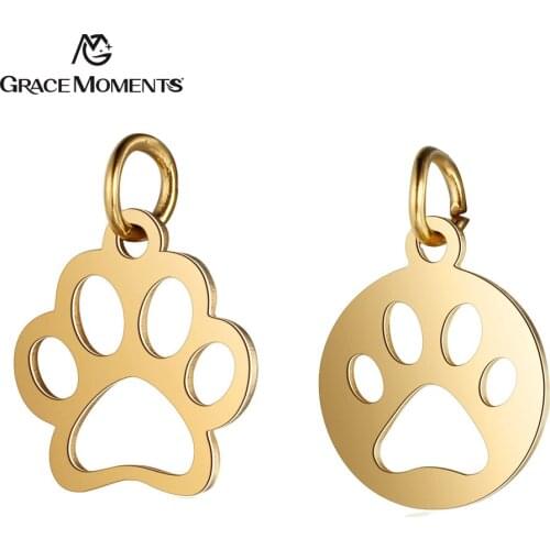 30pcs/Lot 316L Stainless Steel Charms Gold Color Cut Out Dog Paw Animal Charms Pendants for Jewelry Making DIY Accessories