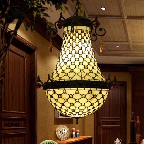 FUMAT Pendant Lamp Stained Glass Inlays Luminaria Lustre Hanglamp White Black Lighting Fixtures Ceiling Retro Pendant Light