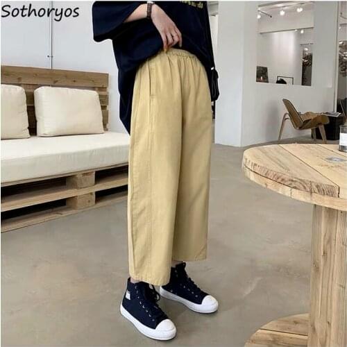 Casual Pants Women Ankle-length Wide Leg Retro Leisure Comfortable Loose Korean Style All-match Plus Size 3XL Fashion Female Ins