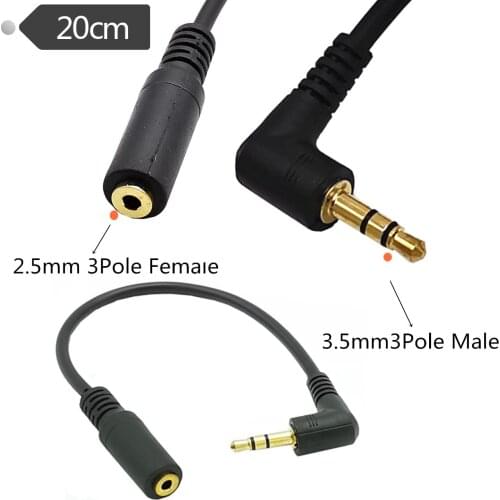 ERE Gold Plated 2.5mm 3Pole Male to 1/8 inch 3.5mm 3Pole Female Stereo Audio Jack Adapter Cable 90 Degree Right Angle Connector