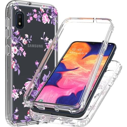 2 in 1 Clear Painted Flower Case for Samsung Galaxy A10e SM-A102U Hard Crystal PC + Soft TPU Full Protective Phone Back Cover