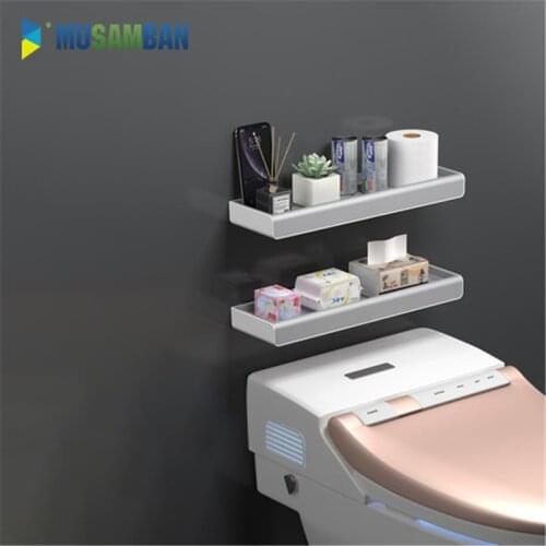 MUSAMBAN Rectangle Bathroom Shelf Wall Mounted Drain storage Rack Cosmetic Shampoo Holder Household Items Bathroom Accessories