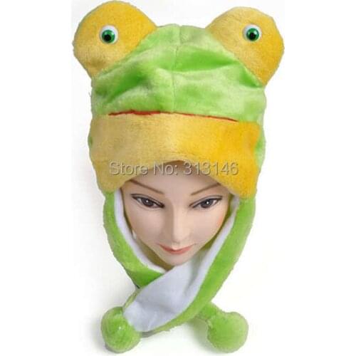 Cartoon Plush Animal Green Frog Fuzzy Beanie Warm Hat Winter Adult Women Mens Children Kids Boys Girls Fluffy Cosplay Costume