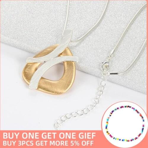 Shineland Unique Punk Women Trendy Handmade Drawing Brushed Geometric Hollow Pendant Necklace Long Statement Bijoux 2020 Gift