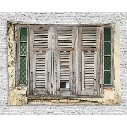 Shutters Decor Aged Weathered Wooden Window Blinds Rough Cracked Wall Vintage Home Decoration Bedroom Dorm Wall Hanging Tapestry