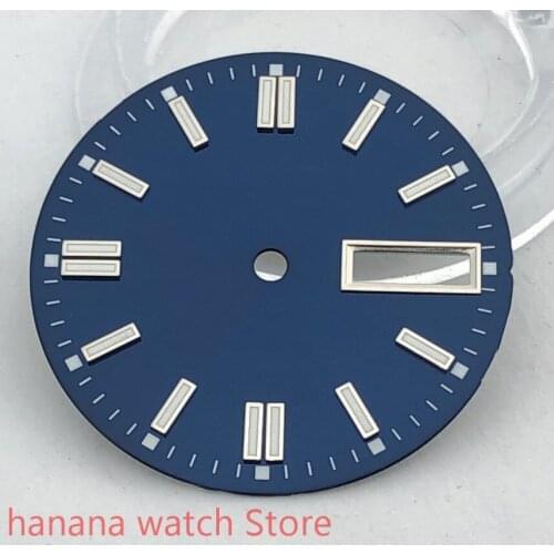 NO BLIGER LOGO Sterile 29mm dial date kit is suitable for NH36 night plate parts male watch movement dial blue