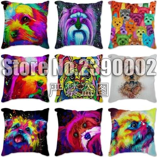 Yorkie Poster colorful painting Printed Cushion Cover Pillowcase 45*45 Polyester Sofa cushion covers Pillow cases home decor Car