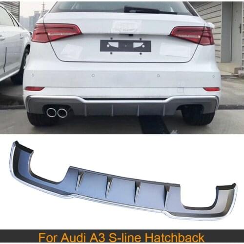 Car Rear Bumper Diffuser Lip Spoiler for Audi A3 S-line Hatchback 2 Door 2017-2019 Rear Lip Accessories Four Outlet