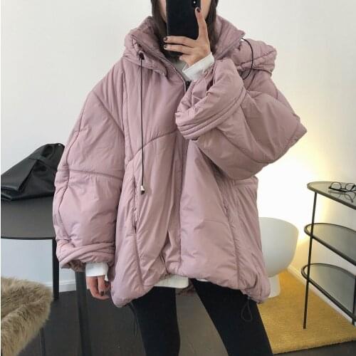 Oversized Cotton Padded Parkas Women 2021 Korean Thicker Pink Winter Jackets Ladies Casual Solid Hooded Warm Vintage Coat Female