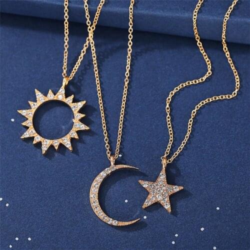 2020 Bohemian Star Moon Sun Crystal Necklace For Women New Design Gold Chain Necklaces Female Fashion Jewelry Gifts