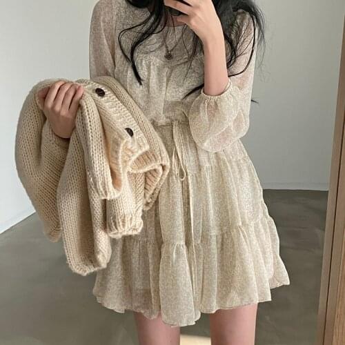 2021 New Women Summer Chiffon Floral Mini Dress Sashes See Through Short Pullover Ruffle Dresses