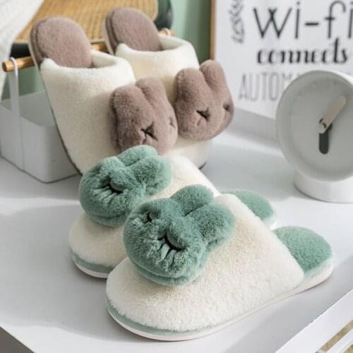 Winter Home Cotton Warm Slippers Women Men Fur Shoes Cute Non-slip Soft Sole Indoor Bedroom House Female Couples Furry Slides