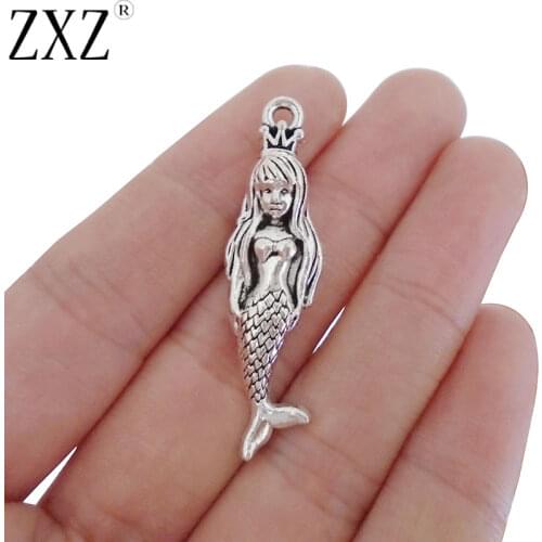 ZXZ 5pcs Mermaid Charms Pendants For Handmade Sea Necklace Jewelry Making Findings 43x12mm