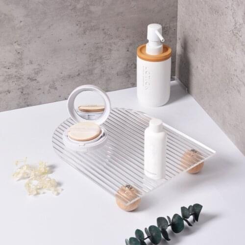 1Pc Nordic Acrylic Corrugated Storage Tray Wooden Foot Kitchen Serving Plate Desktop Sundries Pallet Home Decor