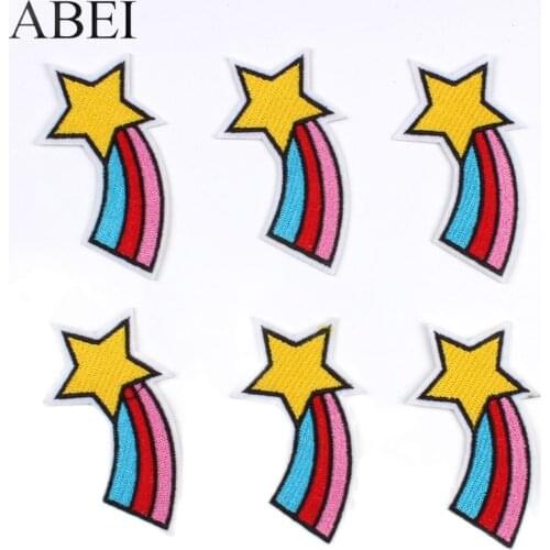 10pcs Iron On Star Rainbow Patches Embroidery Cartoon Stickers For T Shirts School bags Shoes Hats Caps DIY Badge Appliques