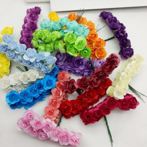 1440PCS/lot 1.5cm Mini Paper Rose Artificial Flowers Hands For Wedding Decoration Scrapbooking Small Fake Flower Bouquet