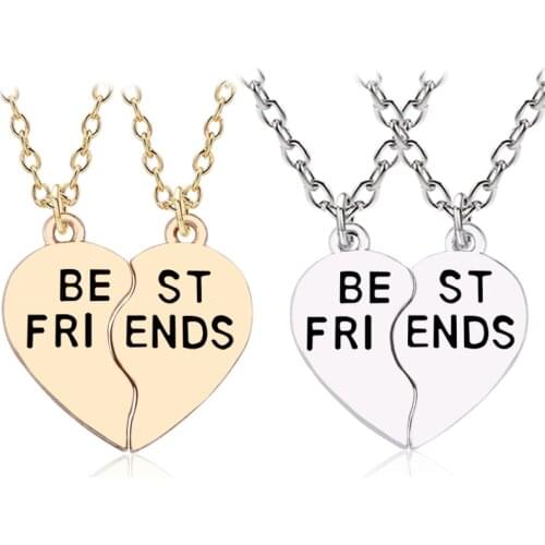 2pcs/set Best Friends Pendant Gold corlour Metal Broken Heart BFF Necklace Women Friendship Jewelry Gifts Collares Dropshipping