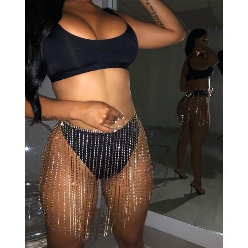 2019 European Bling Rhinestone Waist Chain Women Metal Alloy Wide Fringe tassel Waist Belt Belly Chain Summer Skirt Body Jewelry