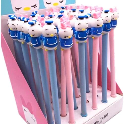 36pcs/batch cartoon silicone gel pen Disney cute Donald Duck signature pen full needle tube black pen writing tool gift