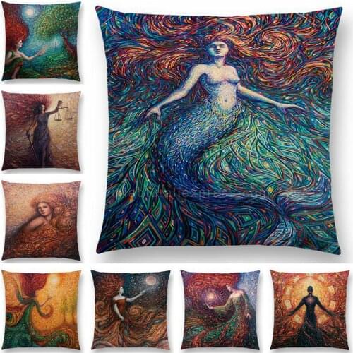 45X45CM Mexico Style abstract mythological figure Cushion Cover Fashion Cotton Linen Decorative Throw Pillow case Drop shipping