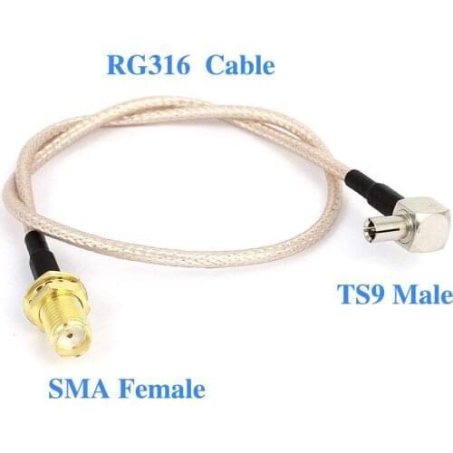 5Pcs RG316 30cm TS9 Male Plug Right angle to SMA Female Jack Connector Pigtail Extension Cable