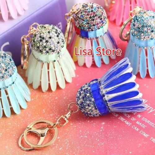 Free Ship 5pcs Luxurious Crystal Badminton DIY Keyring Keychain Cell Phone Straps Fashion DIY Phone Strap Bag Pendant Xmas Gift