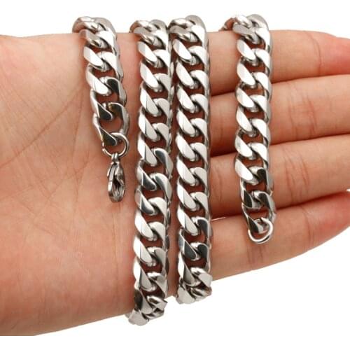 6/8/10/12/15/17/19mm Wide Heavy Men Women 316L Stainless Steel Silver Color Curb Cuban Link Chain Necklace Jewelry 7-40inch