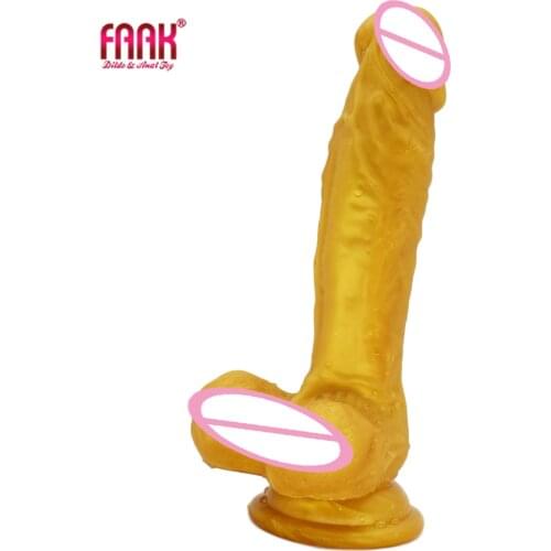 FAAK 2020 new golden penis silicone realistic dildo with suction cup sex toys for women adult anal plug lesbian Adult games