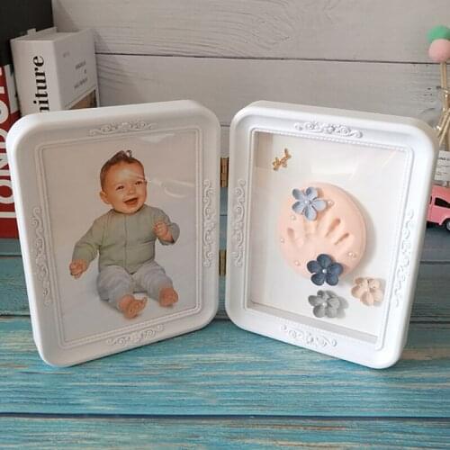 Newborn Baby Handprint Footprint Photo Frame Baby Modeling Clay Ink Pad DIY Photo Frame Souvenir Girls Boys Infant Decoration