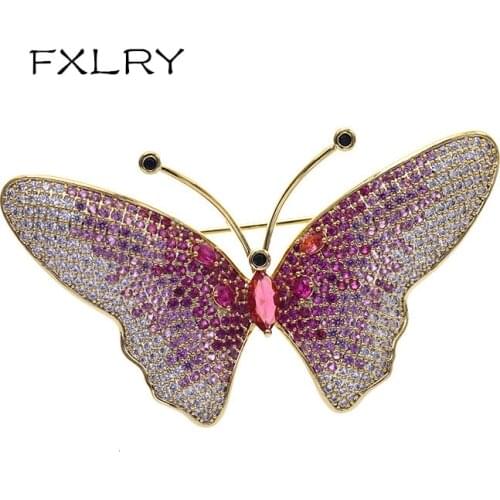 FXLRY Elegant Butterfly Brooches Cubic Zircon for Women Colorful Zirconia Insect Brooch Pin Coat Suit Scarf Jewelry