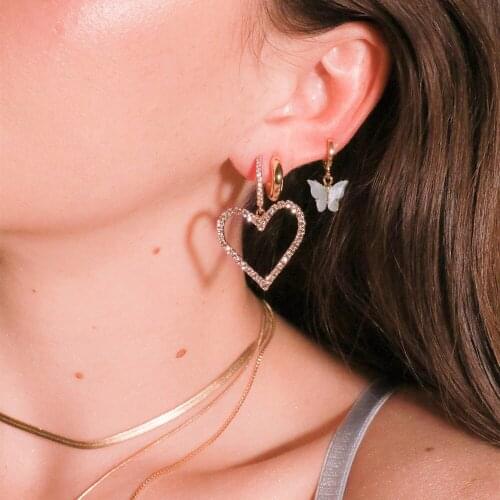 JK New Fashion Rose Gold Color Hollow Heart Women Earring Micro Paved Crystal Zircon Stone Wedding Daily Party Drop Earrings