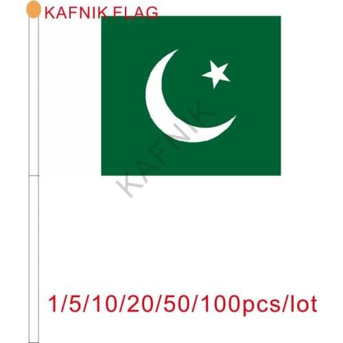 KAFNIK ,10/20/50/100pcs Pakistan Hand Waving Flag 14*21cm Pakistan Small National Flags with Plastic Flagpoles