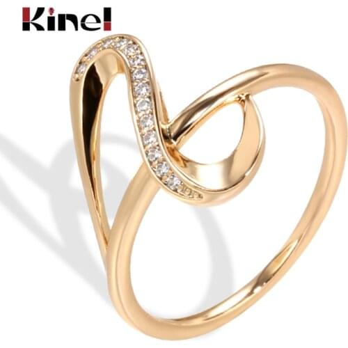 Kinel Luxury Natural Zircon Waves Rings for Women Fashion Vintage 585 Rose Gold Wedding Jewelry Crystal Gift