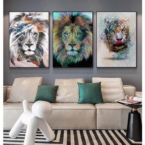 Colorful Lions Art Painting on Canvas Posters and Prints Animals Decorative Wall Art Pictures for Living Room Home Decor