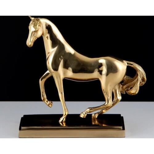 [Creative] Metal Sculpture Home Golden Copper Horse Decor Abstract Horse Success Decor Figurine Decorative Statue Xmas Gift