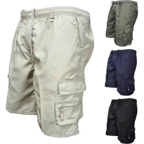 Summer Mens Pocket Cargo Casual Shorts Men Loose Army Short Pants Outdoor Man Tactical Gym Shorts Elastic Waist Trunks 2020 New