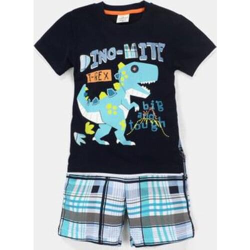 2-7Y Summer Kids Pyjamas Suit Boys Gray Dinosaur T-Shirt And Shorts 2pcs Clothes Set Baby Home Wear Pajamas Sleepwear Nightwear