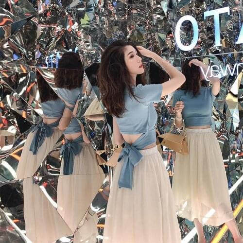 Summer Skirt 2021 New Simple High Waist Sexy Skirts Suit Womens Casual Short-Sleeved Dress Two-Piece Fashion Chiffon Dressess