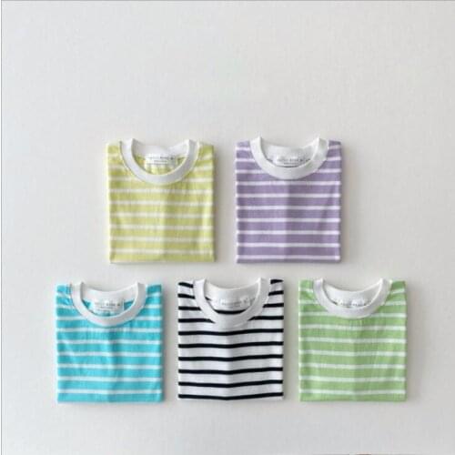 2021 new boys girls striped t-shirt fashion cotton summer shorts sleeve babys top