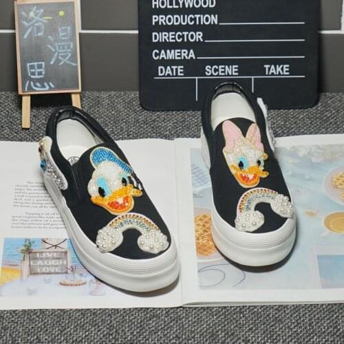 2021 new heavy industry hydraulic drill cartoon cute one-step thick-soled canvas shoes lazy shoes womens street casual