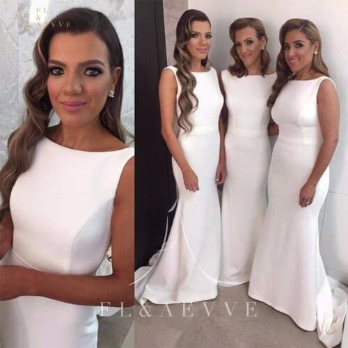 New White Elastic Satin Mermaid Bridesmaid Dresses Scoop Neck Sleeveless Wedding Dress Plus Size Girl Dress Maid of Honor Dress