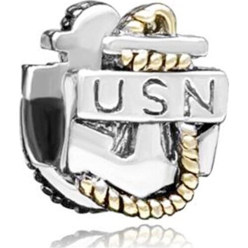 New slide beads USN Navy Anchor charm beads Suitable for Pandora bracelets beads for jewelry making