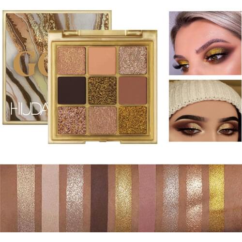 9 Colors Shiny Golden Eyeshadow Palette Waterproof Long-lasting Eyeshadow Matte Glitter Shimmer Yellow Nude Shiny Makeup