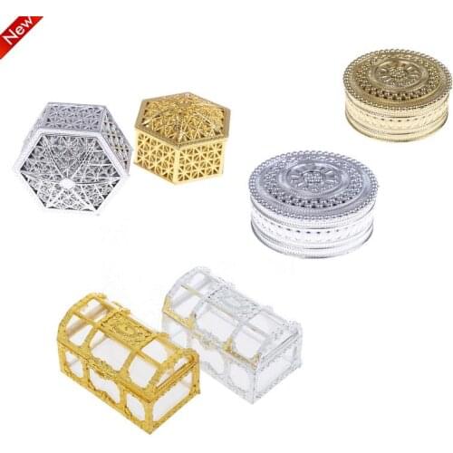 Portable Candy Box European Hollow Gold Silver Treasure Chest Jewelry Ring Necklace Carrying Case Organizer Storage Box