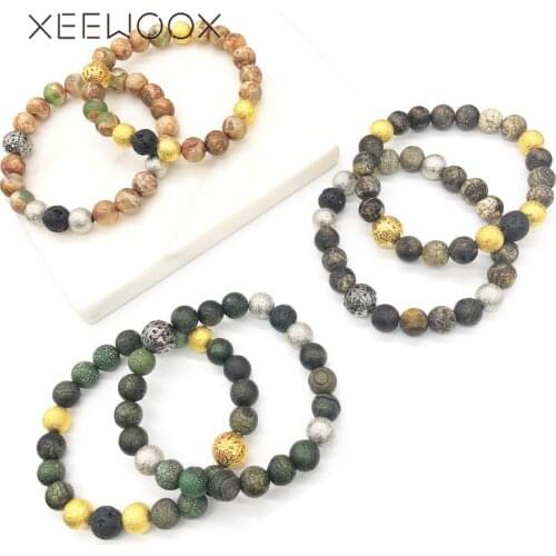 XEEWOOX Essential Oil Perfume Diffuser 8mm Black Lava Stone Beads Bracelet Tigers Eye Beads Bracelet Stretch Yoga Jewelry Gift