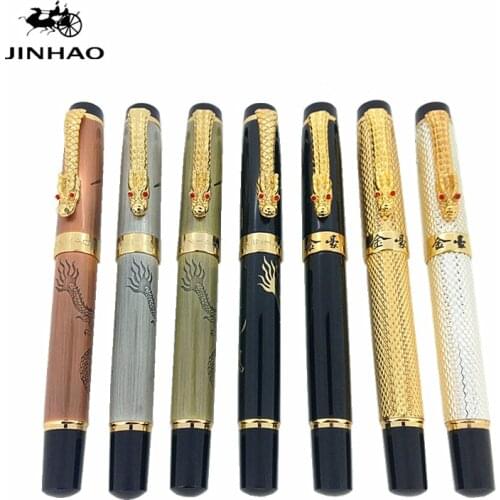 Jinhao Gold dragon with eyes medium nib noble feel heavy fountain pen Multi-color selection Stationery School&Office Writing Pen