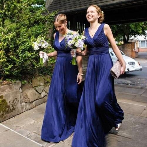 Sexy V Neck Ruched A Line Floor Length Bridesmaid Dress Custom Made