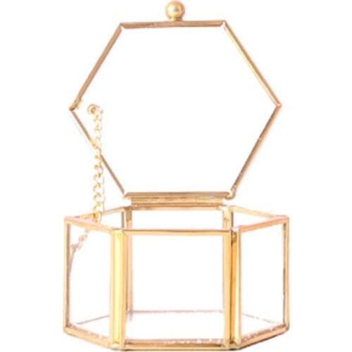 Hexagonal Glass Ring Box Geometrical Clear Jewelry Storage Box Eternal Flower ring holder DIY Delicate Wedding Decoration